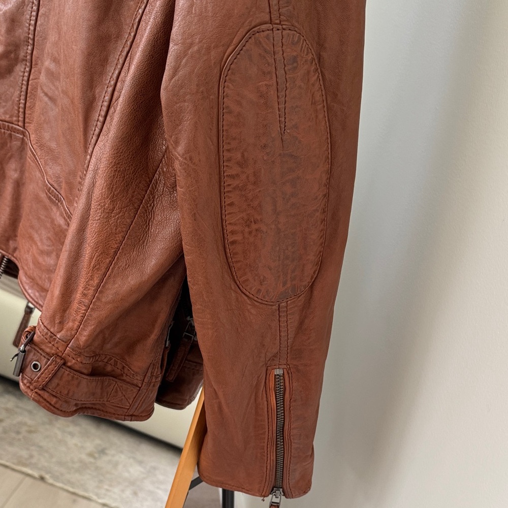Men's Rustic Brown Leather Military Jacket - Picture 11 of 11